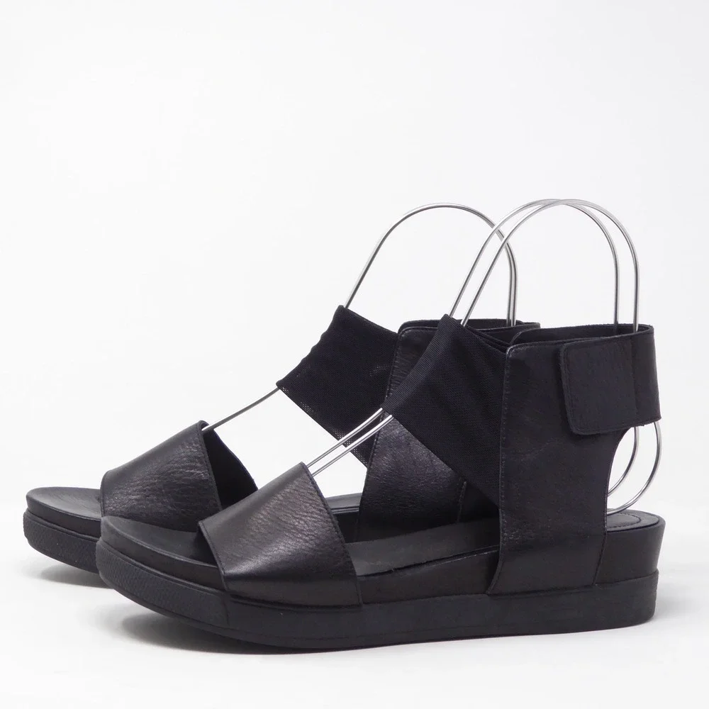 Eileen Fisher Womens Sandals Black Leather Platform Wedge 10